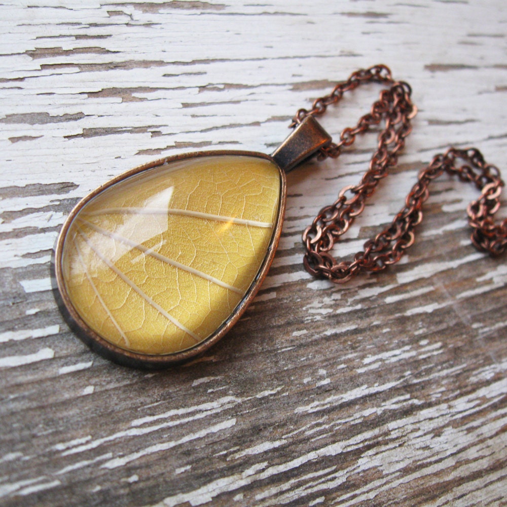 Sundrop - Yellow and Copper Botanical Teardrop Necklace