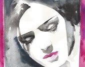 Original Watercolour Fashion Illustration. Watercolour portrait Titled - Gatsby Red