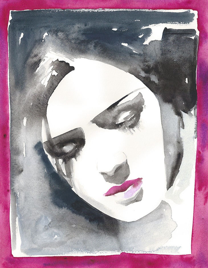 Original Watercolour Fashion Illustration. Watercolour portrait Titled - Gatsby Red