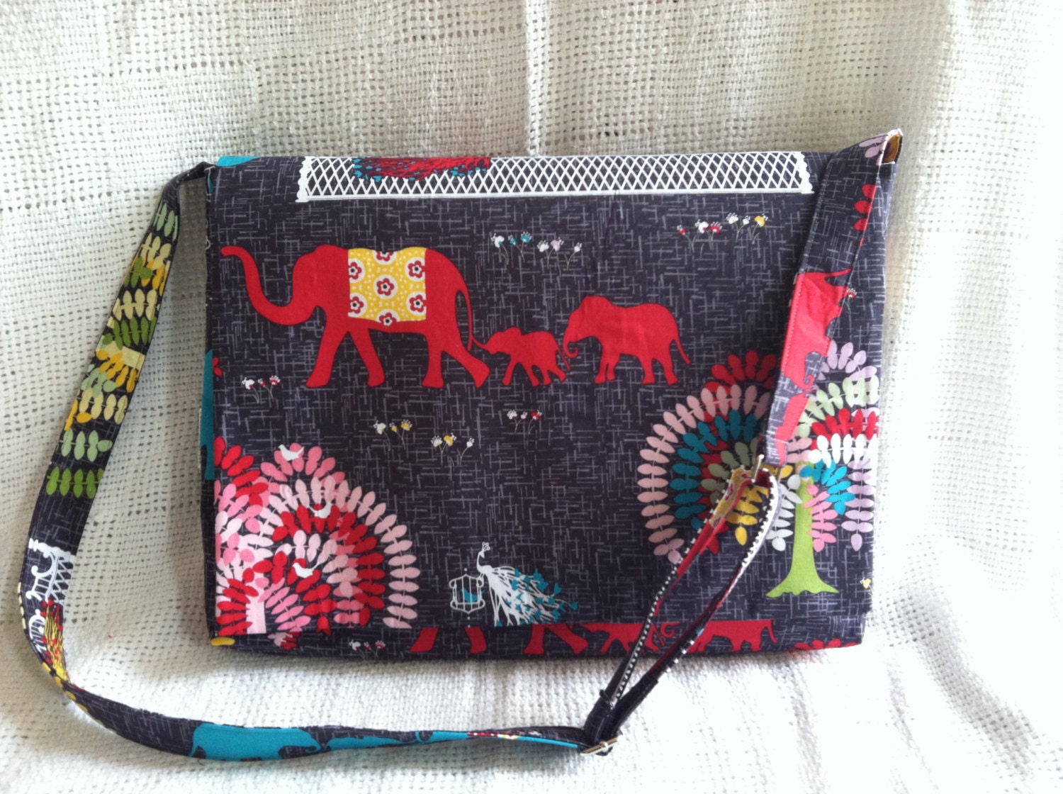 Padded Messenger Laptop Bag- Elephant Laptop Bag- Messenger Bag- Laptop Bag