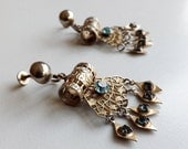 1960s earrings / 1960s vintage Silver Blue Rhinestone Dangle Screw back Earrings Rare