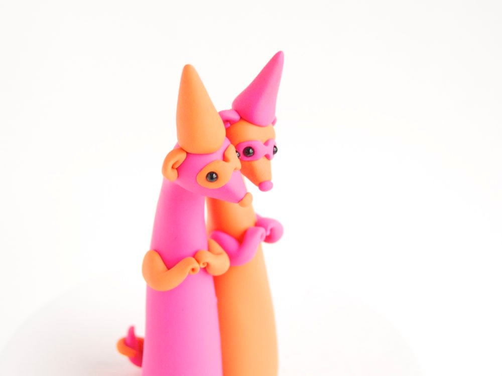 Gemini Birthday Cake Topper - Neon Pink and Orange Ferret Twins by Bonjour Poupette