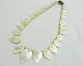 Vintage Mother of Pearl Bridal Necklace. Carved Leaves, Circa 1940s.