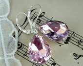 Sweetheart Rose, Estate Style Pale Rose Pink Vintage Pear Shaped Jewel Silver Plated Earrings