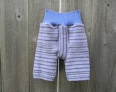 Upcycled Wool Shorties Capris Soaker Cover Diaper Cover Violet/Gray Stripes With Middle Gusset MEDIUM 6-12M Kidsgogreen