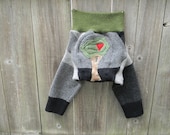 Upcycled Wool  Longies Soaker Cover Diaper Cover With Added Doubler Gray/Black/Green With "I Love Tree" Applique MEDIUM 6-12M  Kidsgogreen
