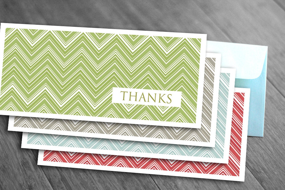 chevron thanks folded note / graduation thank you / shower gift / SET