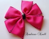 Shocking Pink with Black Stitching Pinwheel Bow (Large)