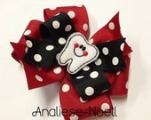 Black and Red Tooth Stacked Pinwheel Bow (Large)