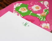 SALE ITEM: monogrammed notecards - pink and green lilly pulitzer "petunias"