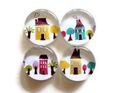 Large Set of 4 Glass Magnets- Houses