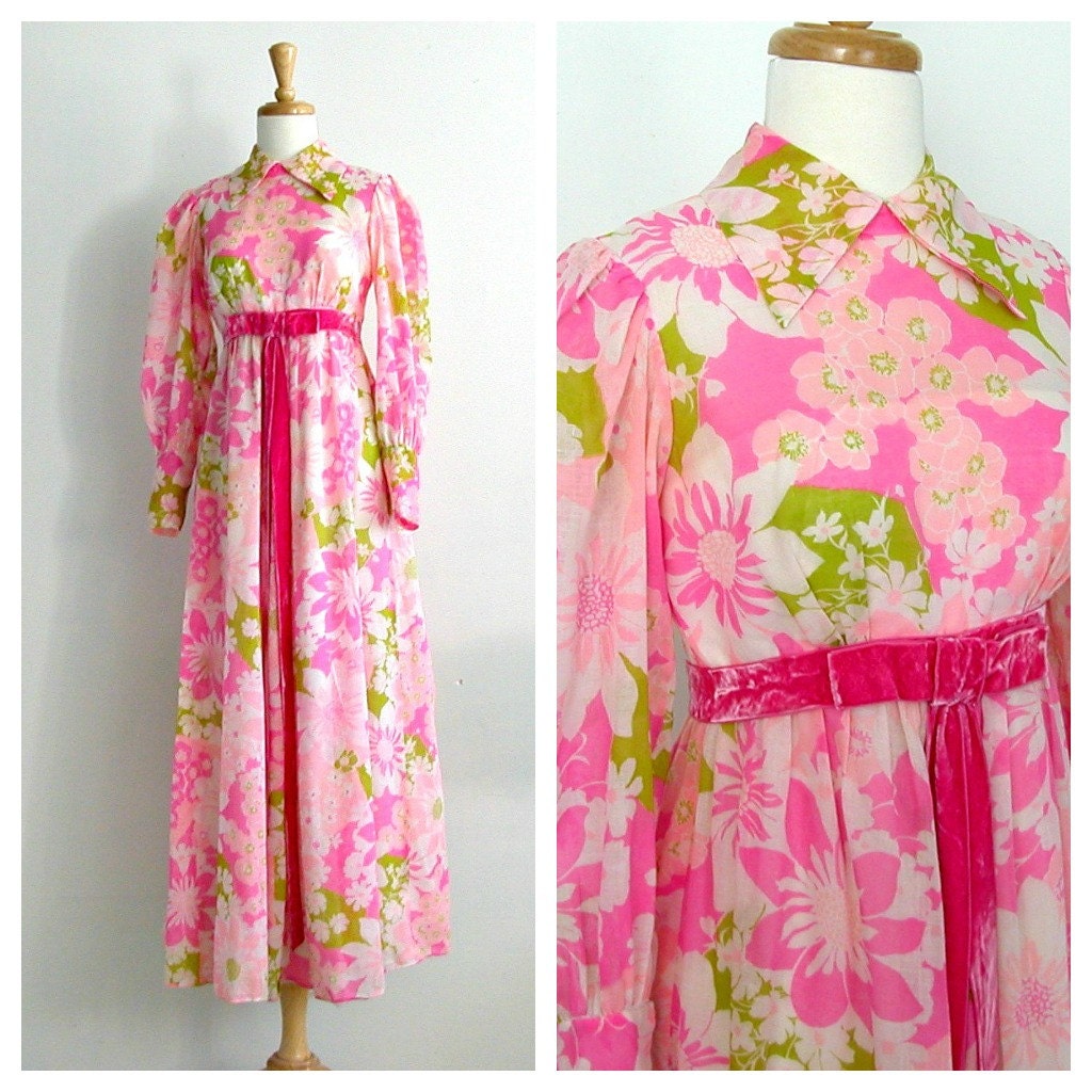1960s Pink Party Dress / emma domb / boho wedding dress / maxi dress / bridesmaid / spring fashion /  small medium