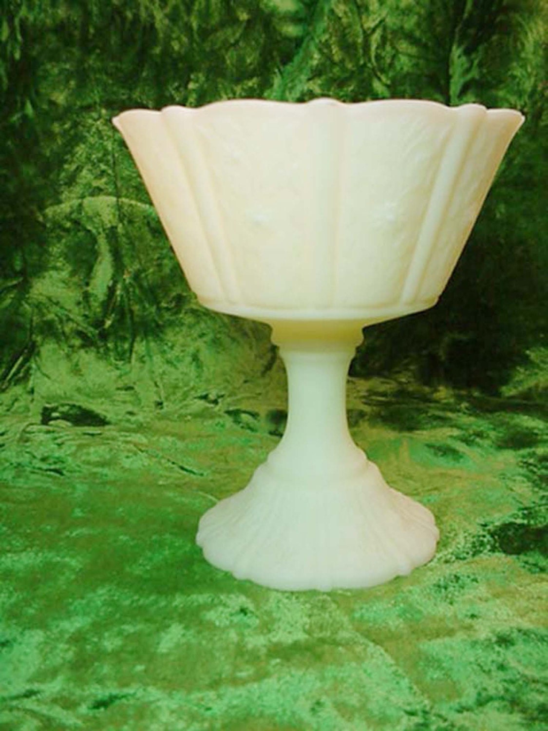 Items similar to Fenton Satin Custard Glass Stemmed Candy Dish Serve Ware Serving Bowl Candy