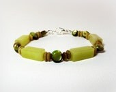 Men's Green Beaded Bracelet Featuring Olive Jade and Pistachio Mother of Pearl