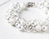 Winter White Wedding Bridesmaid Jewelry White Pearl Cluster Bracelet - Purity - skyejuice
