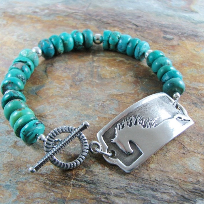 Southwestern Horse Jewelry, Silver and Turquoise Bracelet, Fine Silver, Sterling Silver, SilverWishes Exclusive