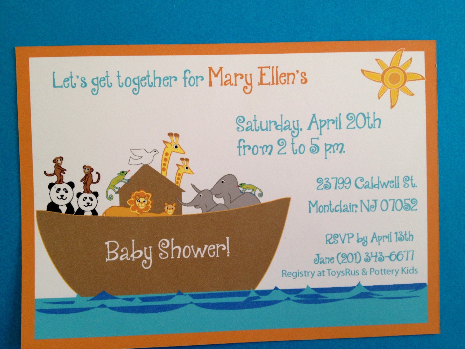 Printable Baby Shower or birthday Noahs Ark CUSTOM for Girl or Boy