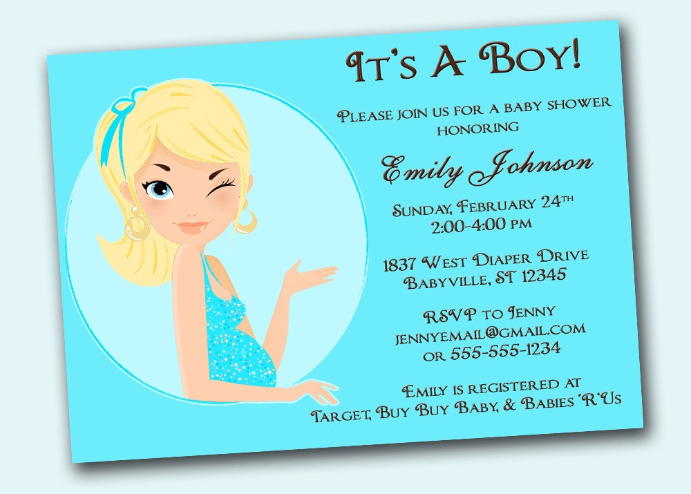 Aqua Blue Boy Baby Shower Invitation For Boy. Unique. Classy. Sassy. Modern.