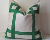 Linen Pillow Cover -  Linen and Cotton - 20 - 22 - 24 inch - Decorative Pillow Cover  - Emerald Ribbon - euro sham - made to order