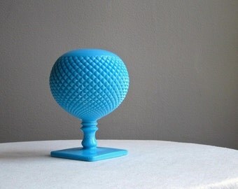 Vintage Westmoreland Blue Milk Glass Ivy Ball Vase English Hobnail