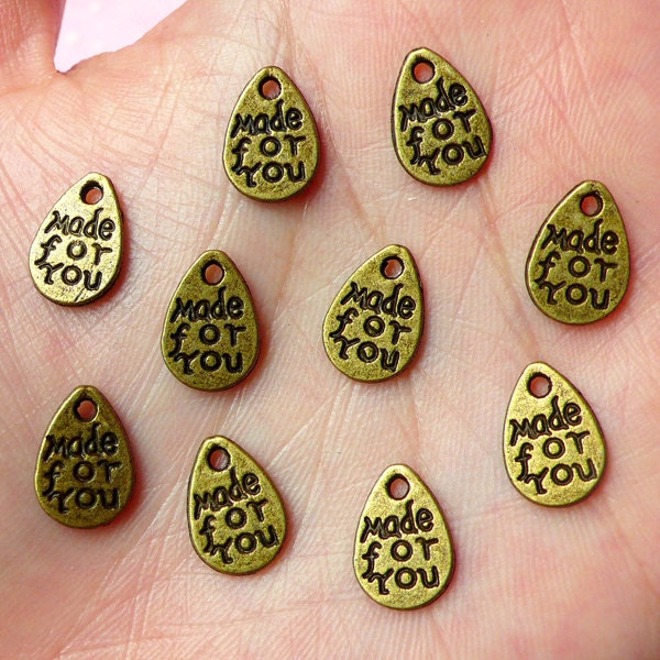 Made For You Charms Antique Bronzed (10pcs) (8mm x 11mm) Metal Finding Pendant Bracelet Earrings Zipper Pulls Bookmarks Key Chains CHM008