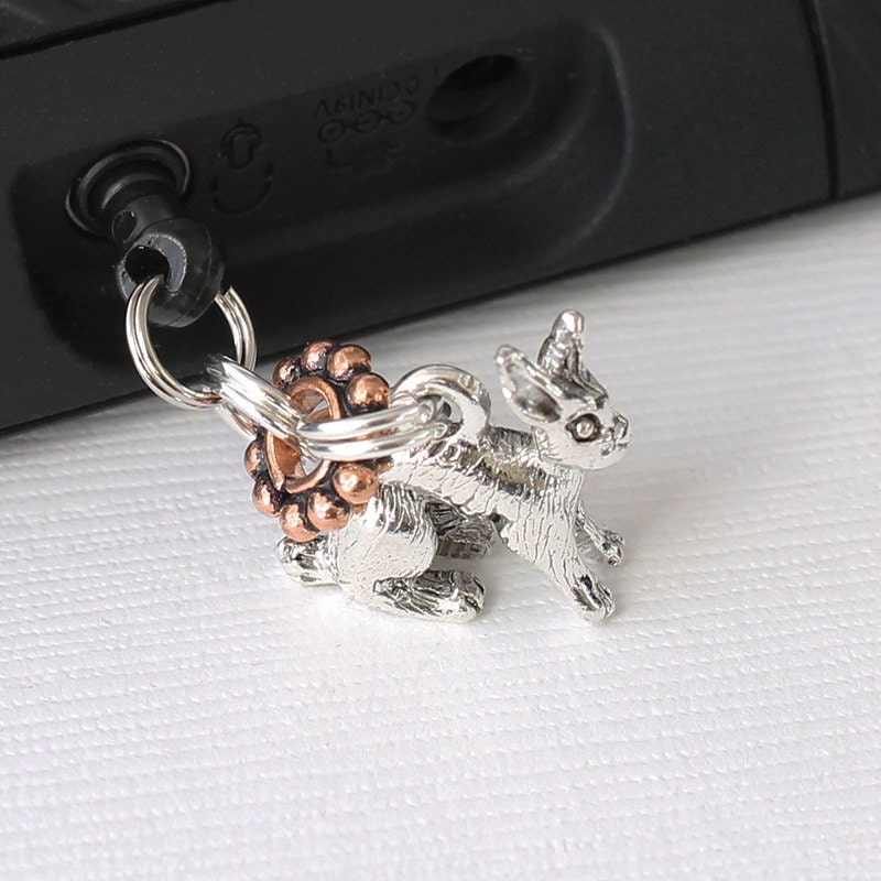 Iphone Plug - Bunny Rabbit, Cell Phone Charm, Mini Chainmail