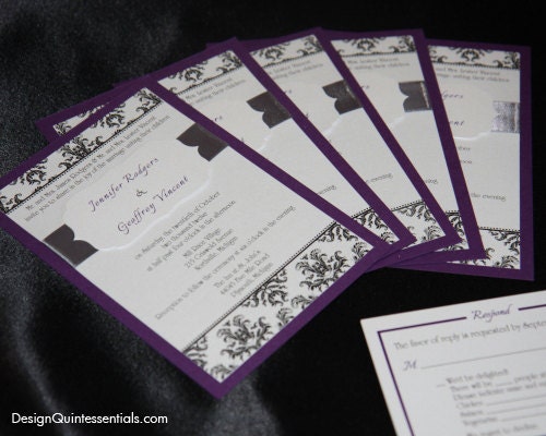 Classic Panel Wedding Invitation in Damask Design