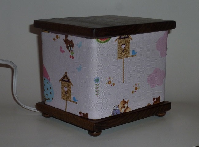 Pale Pink Night Light Lamp with Bird Houses Trees Animals