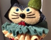 Handmade miniature felt Circus Cat Black doll.