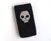 Black crochet case for Iphone5, Iphone4, Samsung - Silver skull