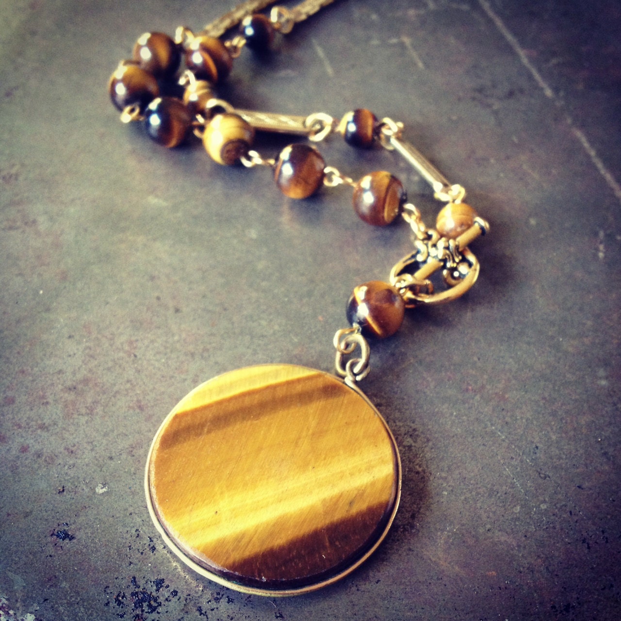 Luxe Victorian Tigers Eye Watch Fob on Gold Fill Pocket Watch Chain - ANTIQUITY collection by Compass Rose