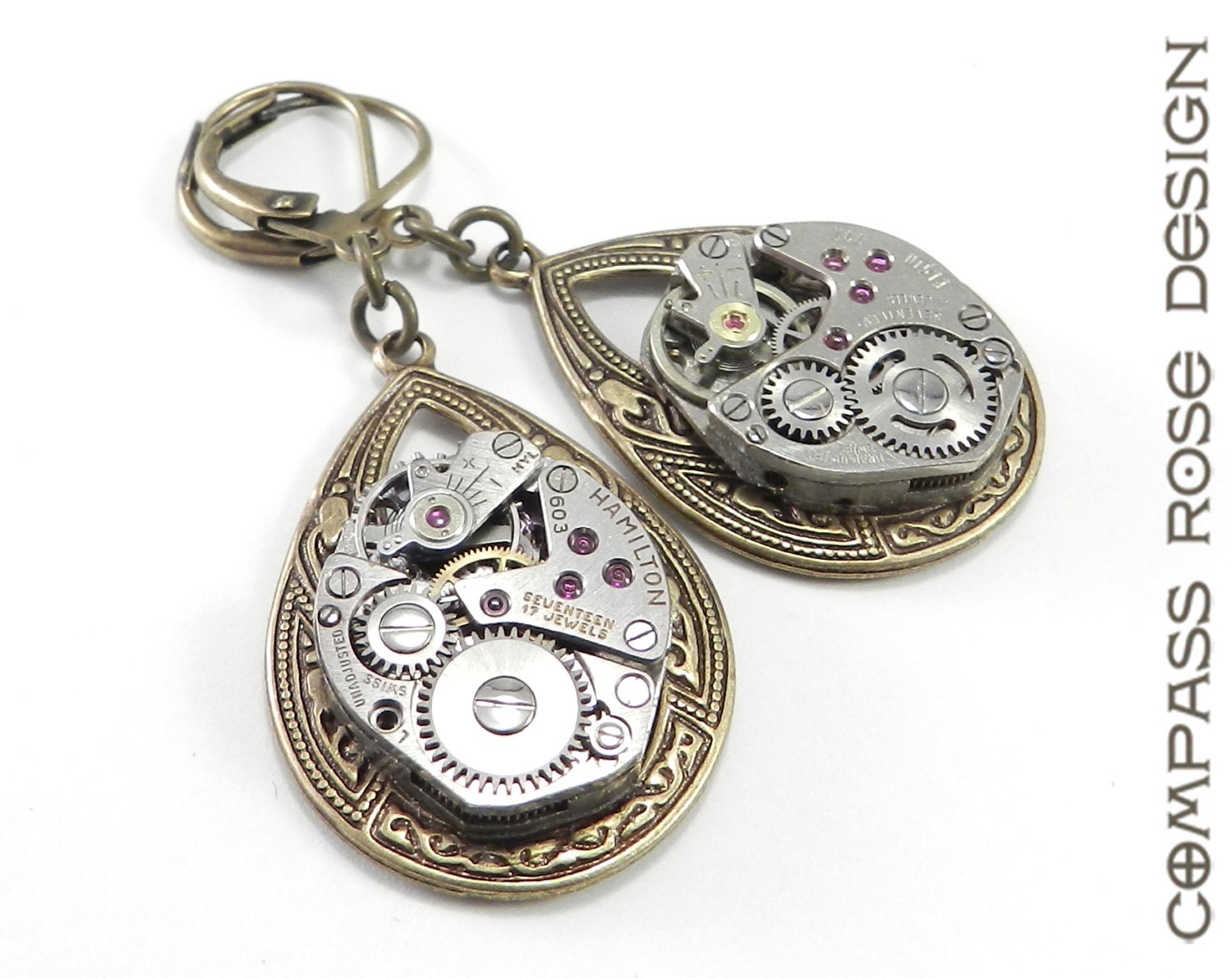 Steampunk Earrings Vintage Mechanical Watch Movement Victorian Larger Teardrop Earrings