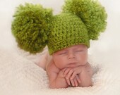 Newborn Oversized Pom Pom Hat in Apple Green OR Choose Any Color, Beautiful Photography Prop