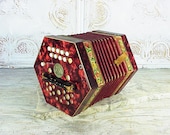 Vintage Red German Squeeze Box Concertina