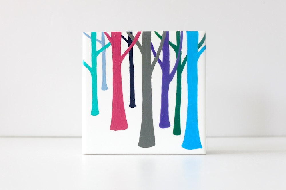 Hand Painted Art Tile . Coasters - Candy Forest . B73