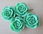 4PCS - Rose Flower Cabochons - 18mm - Mint - Cabochons by ZARDENIA