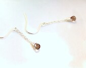 smoky quartz earrings / sterling silver dangle chain lightweight /  FREE SHIPPING / petite faceted gemstones / wire wrapped earrings