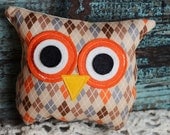 Owl Pillow/ Birthday Party Favor /orange brown gray / Mini Itty Bitty / jp pinkdaisy original Owl Pillow
