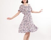 Vintage 1950s Plus Size Dress - 50s Floral Dress - Pink & Grey