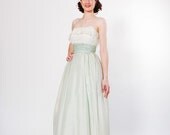 Vintage 1950s Dress - 50s Prom Dress - Pale Celery Green