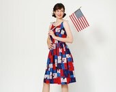 Vintage 1950s Dress - 50s Dress - Patriotic Pollock Dress
