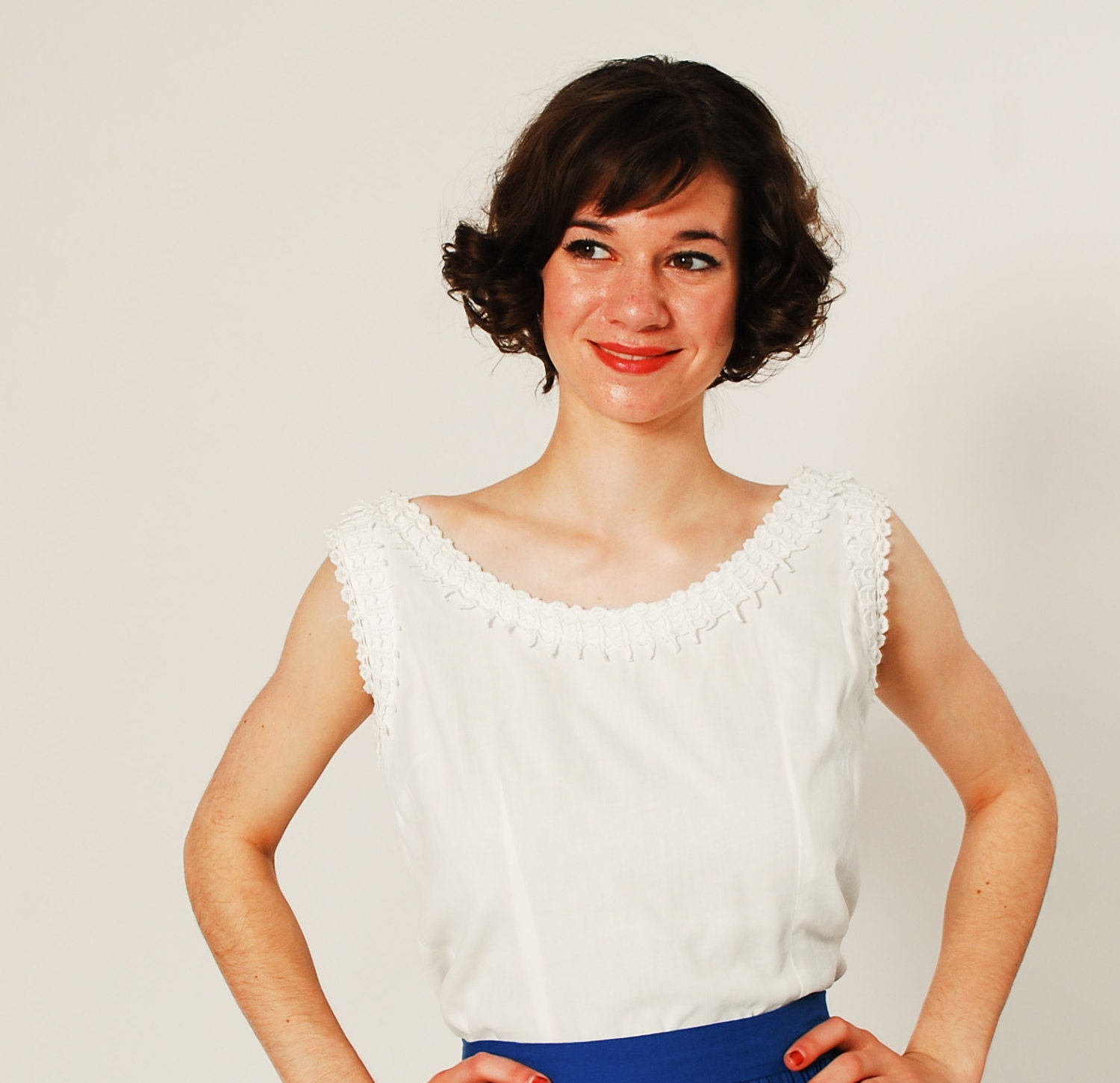 1950s Blouse - 50s Lace Tank - Summer White