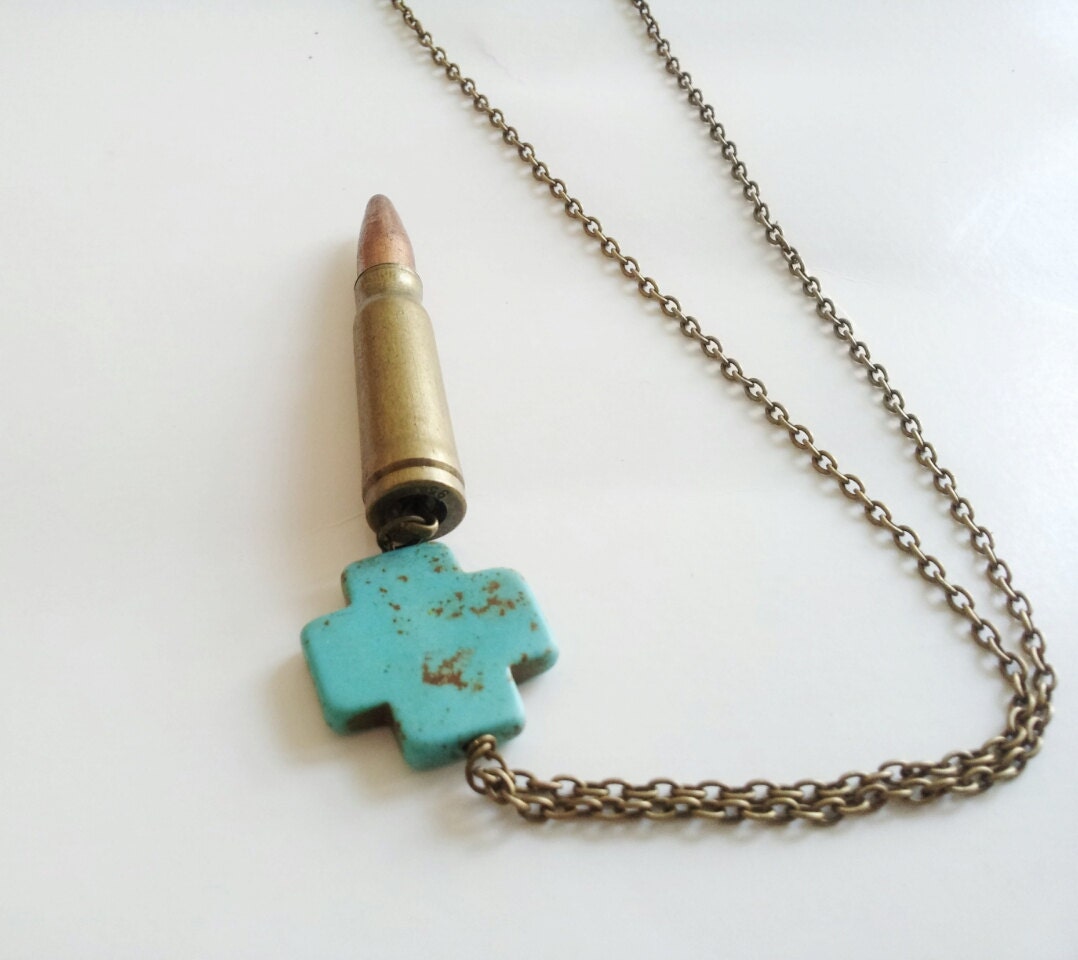 Bullet pendant necklace- turquoise cross necklace- The Coretta