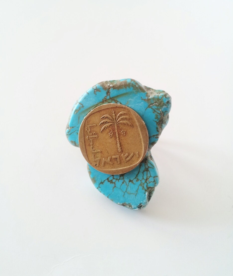 Large turquoise cocktail ring- adjustable statement ring