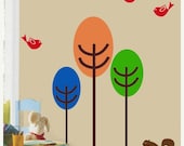SALE 10% OFF CHILDRENS Wall Decal Trees Birds Squirrel
