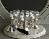 Set of 6 Antique Soda Fountain Glasses with Nickel Silver Holders