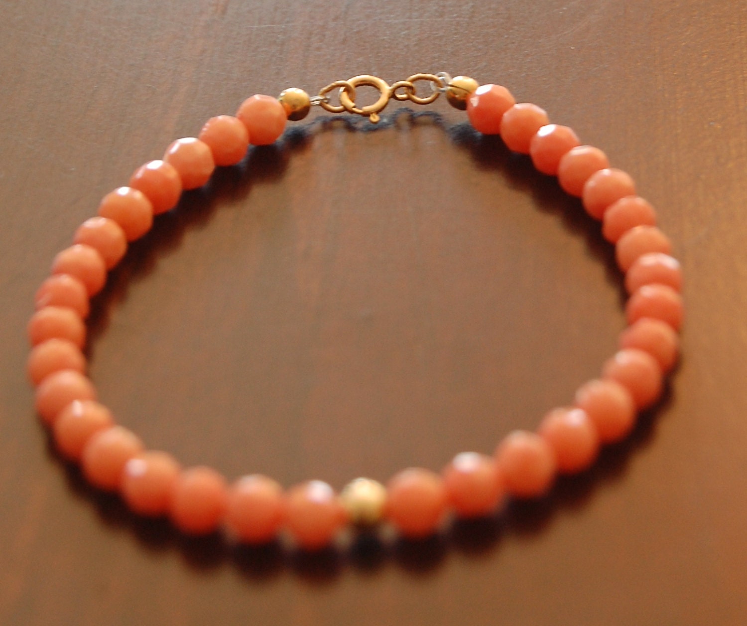 Dainty Coral Agate Bracelet, Peach Bracelet, Stackable Bracelet, Corey