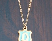 Vintage D necklace, D necklace, Vintage Initial Necklace, Baby Blue Necklace, Blue Necklace, Gold initial necklace, Dani