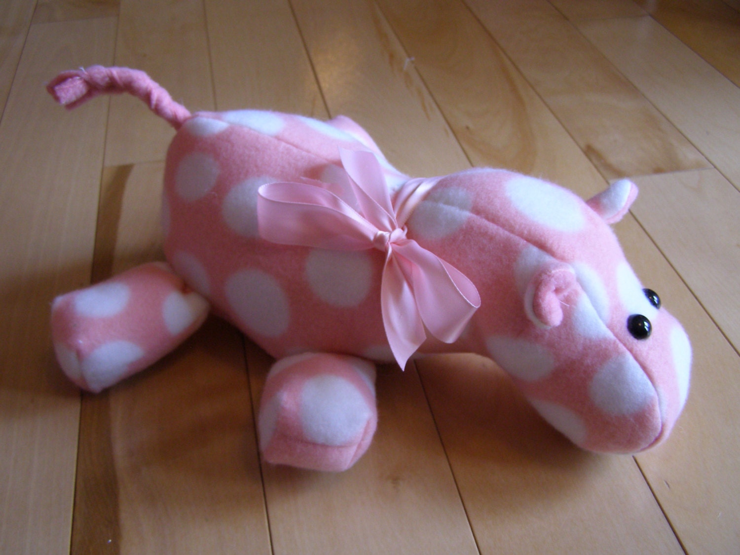 Pink polka dot fleece stuffed hippo