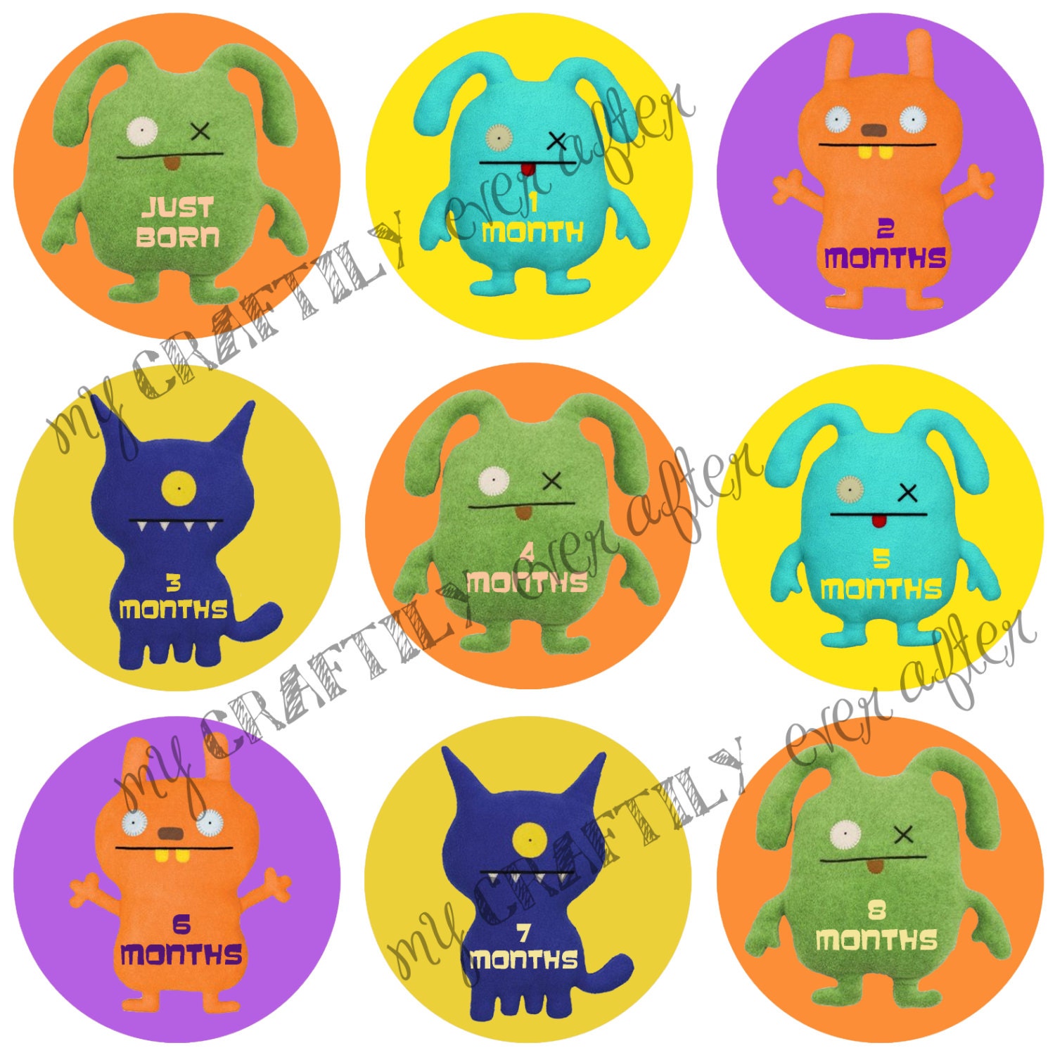 Monthly Onesie Decals for Baby - Ugly Monsters